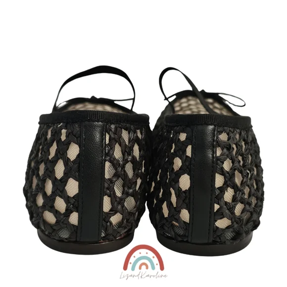 New! Loeffler Randall Leonie Black Crochet Woven Raffia Leather Ballet Flat - Picture 13 of 16